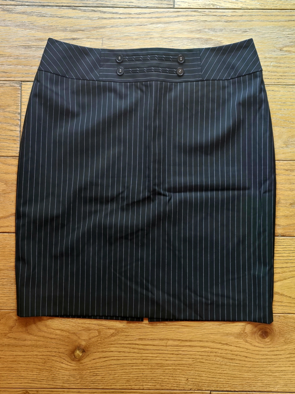 ANTONIO MELANI Black Pinstripe Button-Waist Pencil Skirt
